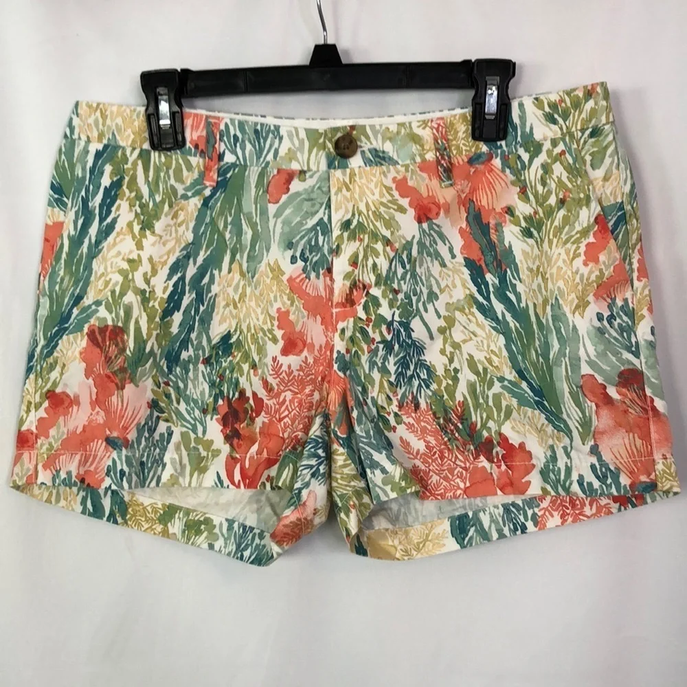 Old Navy Shorts Ocean Coral Reef Print Watercolor Floral Chino Shorts Size 8 - Picture 1 of 10